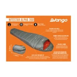 Vango Nitestar Alpha 350 Sleeping Bag (Fog) -OUTDOOR WORLD GEAR nitestar 350 infographic