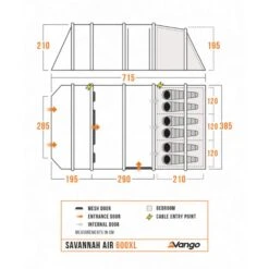 Vango Airbeam Vango Savannah Air 600xl Tent Package (incl Footprint) -OUTDOOR WORLD GEAR savannah air 600xl floorplan low res