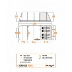 Vango Sherwood 400xl Poled Tent Package (incl Footprint) 25 Vango Sherwood 400xl Poled Tent Package (incl Footprint) -OUTDOOR WORLD GEAR sherwood 400xl floorplan low res