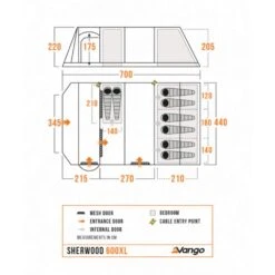 Vango Sherwood 600XL Poled Tent Package (incl Footprint) -OUTDOOR WORLD GEAR sherwood 600xl floorplan low res