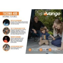Vango Airbeam Vango Tacoma 400 Poled Tent Package (incl Footprint) -OUTDOOR WORLD GEAR tacoma 400 infographic2 lowres