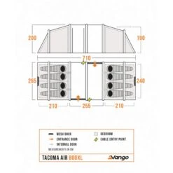 Vango Airbeam Vango Tacoma Air 800xl Tent Package (incl Footprint) 22 Vango Airbeam Vango Tacoma Air 800xl Tent Package (incl Footprint) -OUTDOOR WORLD GEAR tacoma air 800xl floorplan low res